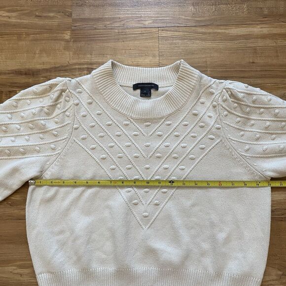 French Connection L Cropped Bobble-Stitch Knit Sweater Cream Cottage Preppy Chic - Picture 14 of 16